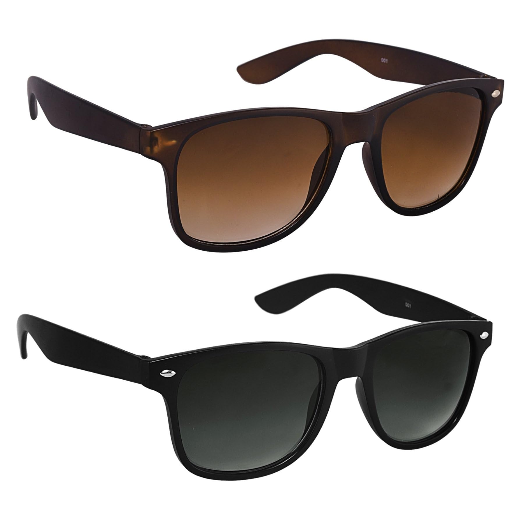silver kartz Men's Women's Unisex Non Polarized UV Protected Black Brown Plastic Square Sunglass Pack of 2-picture-11