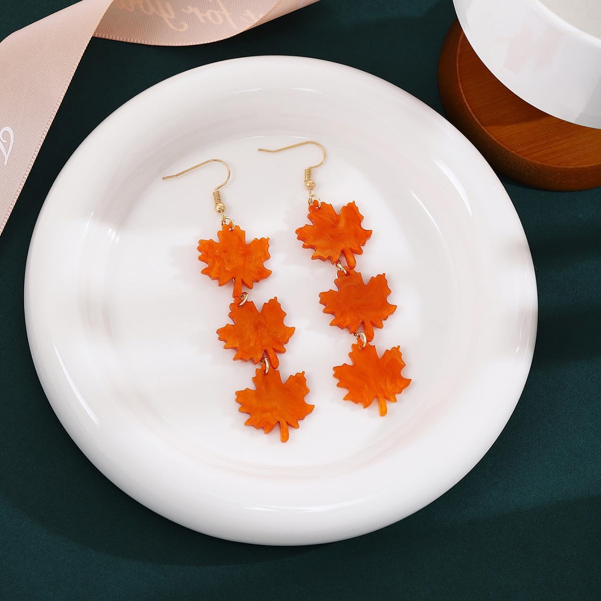 GBAHFY Acrylic Autumn Maple Leaf Earrings with Water Pattern Design Lightweight Leaves Dangle Drop Earrings for Women Fall Foliage jewelry - Image 4