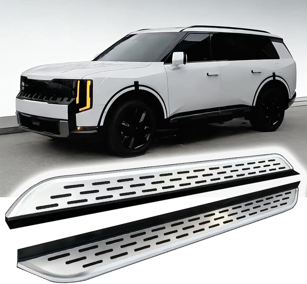 2pcs fit for Kia Telluride 2026-2027 Running Board Side Step Nerf Bar Pedal Rail Board | Aluminium Alloy Long Particle Silver (with Brackets)