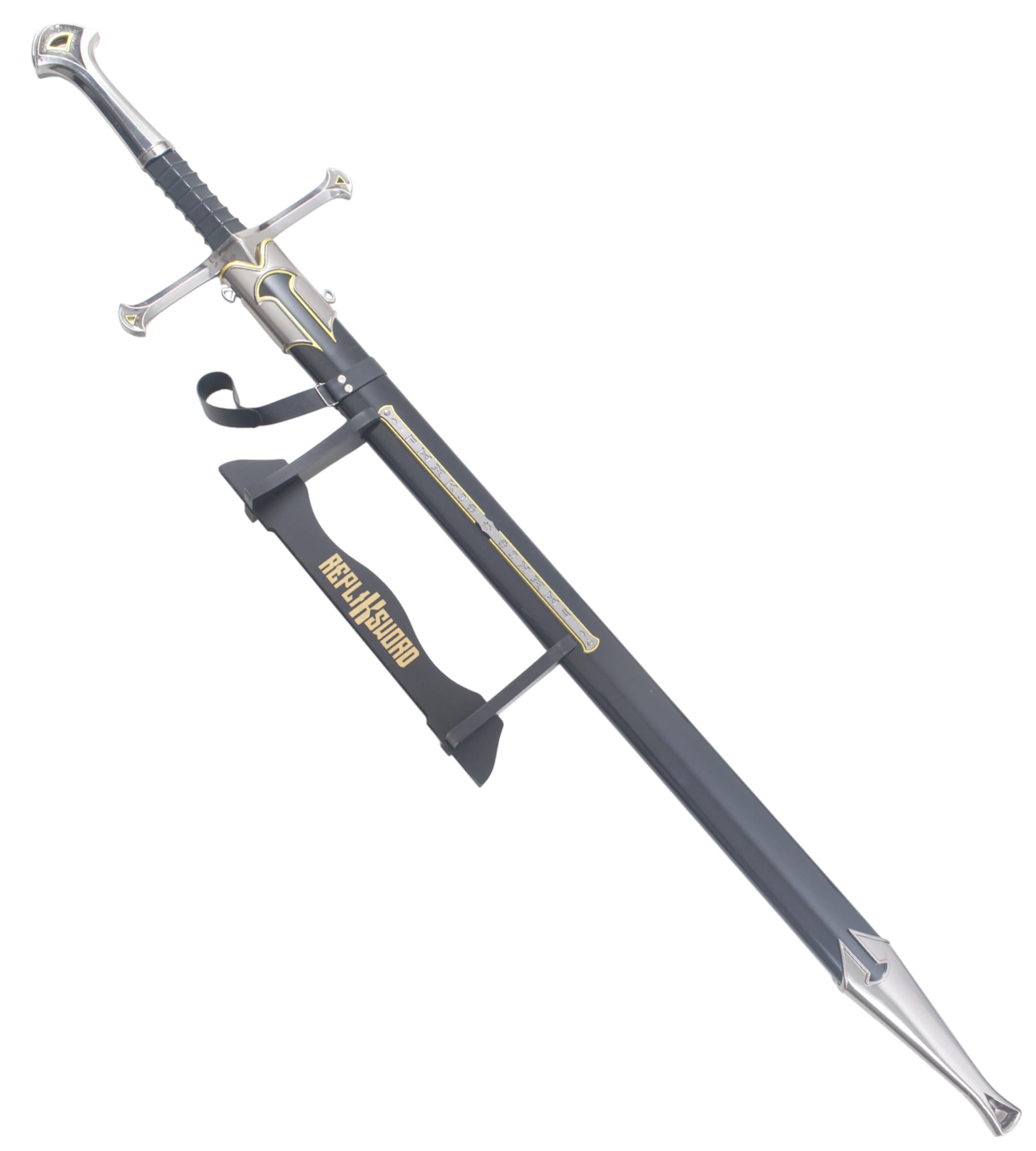 REPLIKSWORD Le Seigneur des Anneaux Epee Anduril en Bois Aragorn Sabre + Fourreau - Lame Decoration Cosplay + Presentoir Inclus