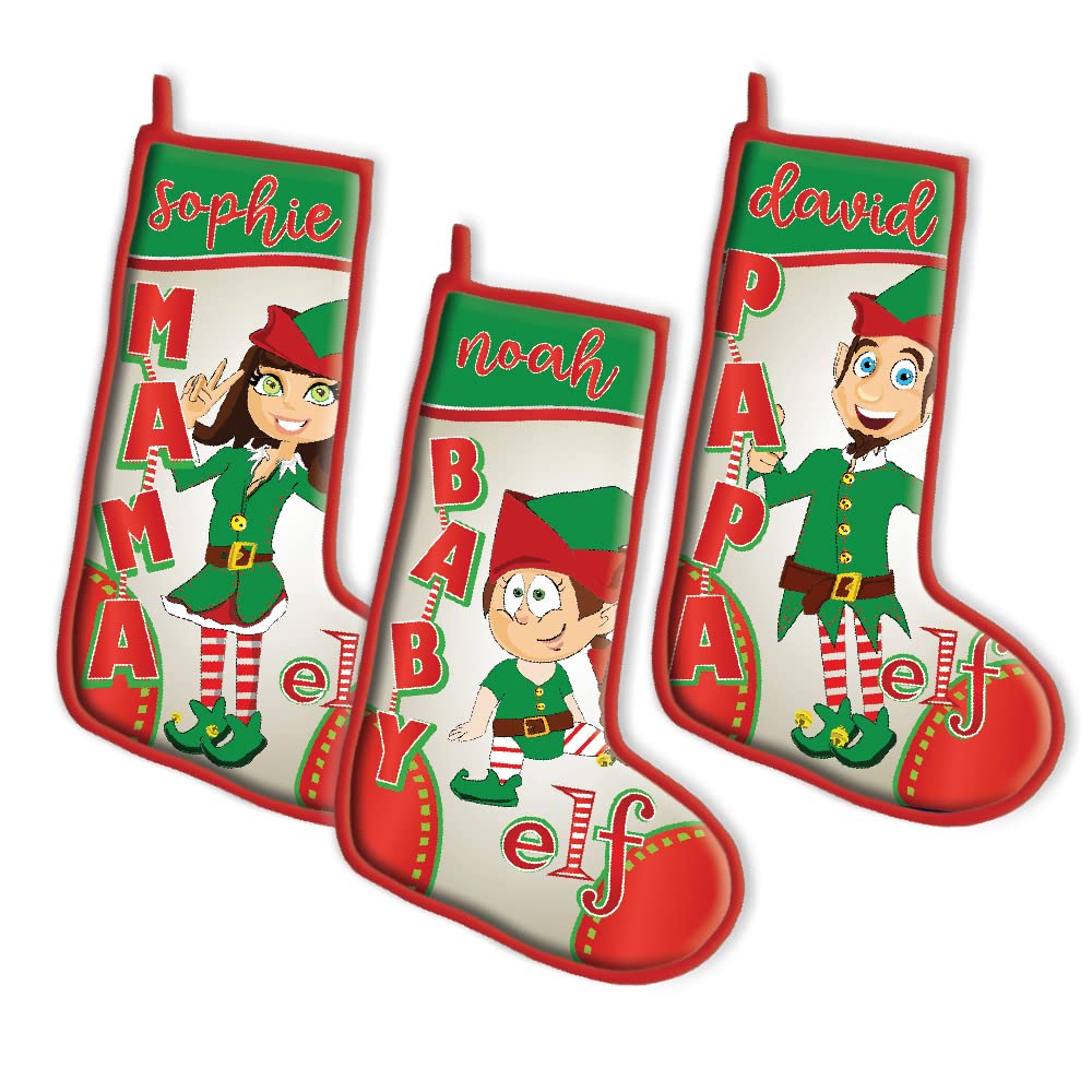 Calza Personalizzata della befana Tris Elf Family con Nome per Natale ed Epifania (con Femminuccia)