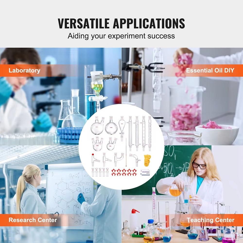 Labor-Destillationsset, 32-teiliges Set, Glaswaren-Destillationsset Mit 24/40-Verbindung, 1000 Ml, Geräteset for Ätherische Öle