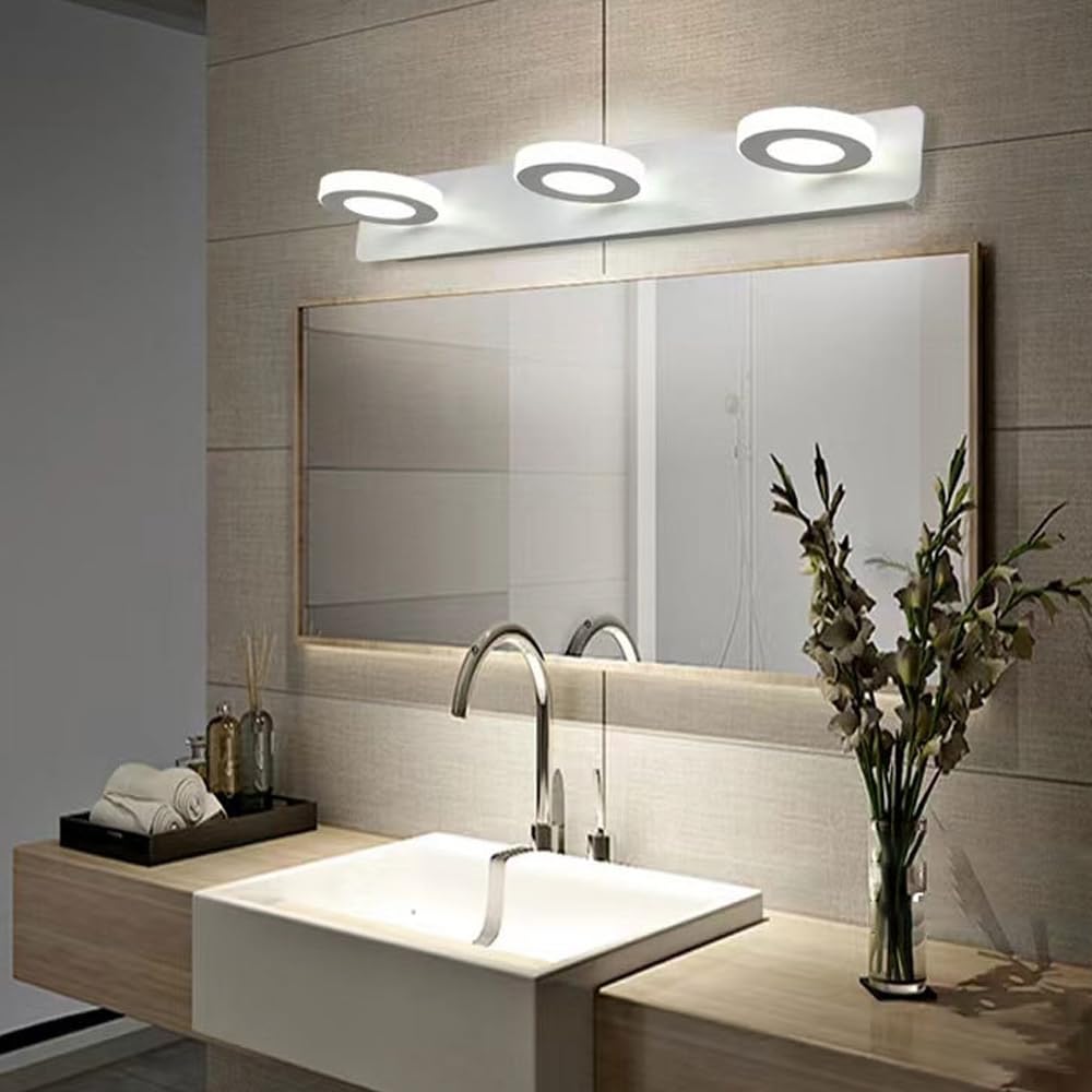 Mengjay Lámparas de Pared Led Interior,Apliques Espejo de Baño 3000k/4000K/6000K,Moderna Blanco Luz de Pared para Dormitorio Salón Cocina Pasillo Cabecera Baño (3 Luces)