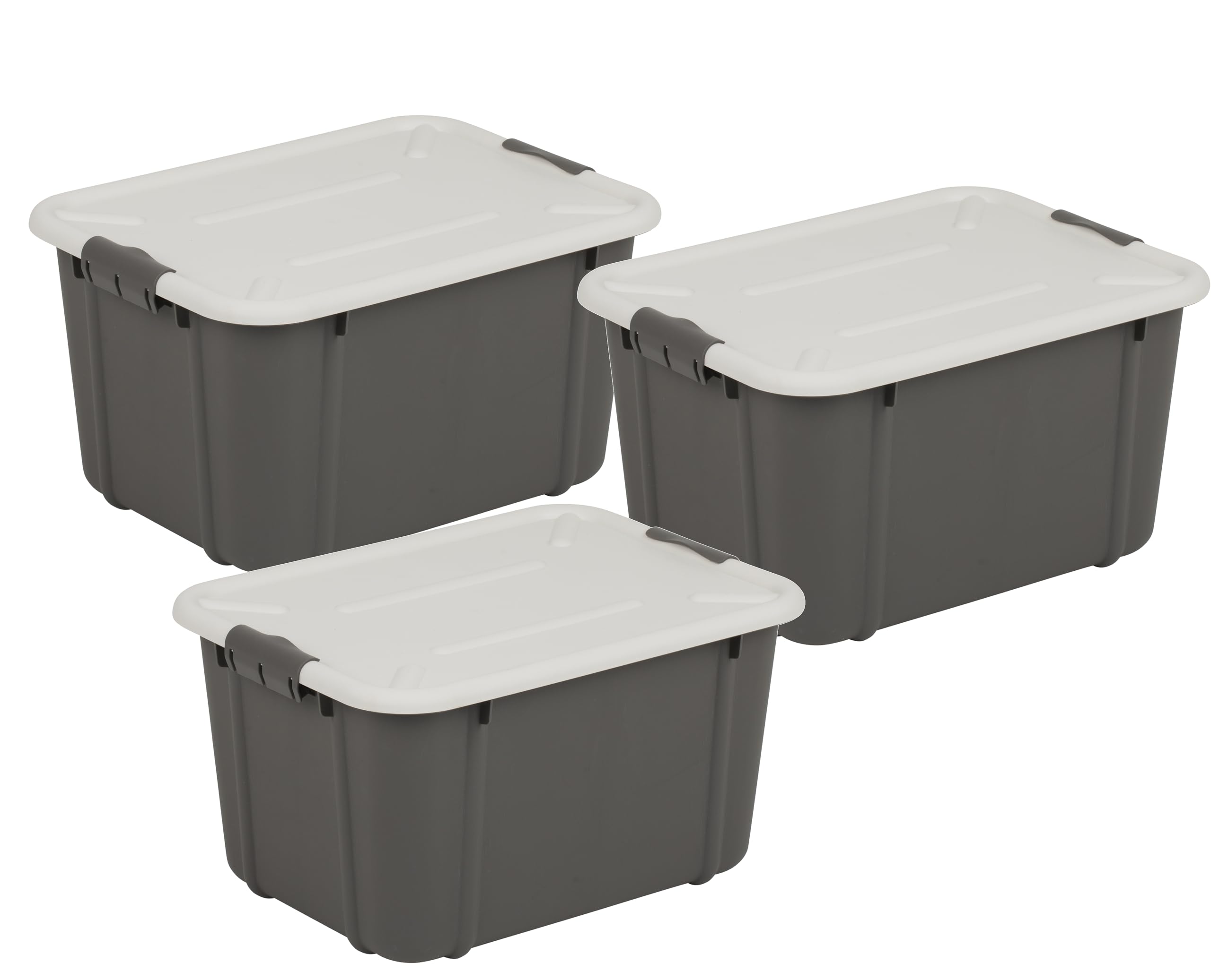 BranQ - Home essential - Set di 3 contenitori universali con coperchio Velur, dimensioni 16 l, in plastica PP senza BPA, colore: Grigio scuro