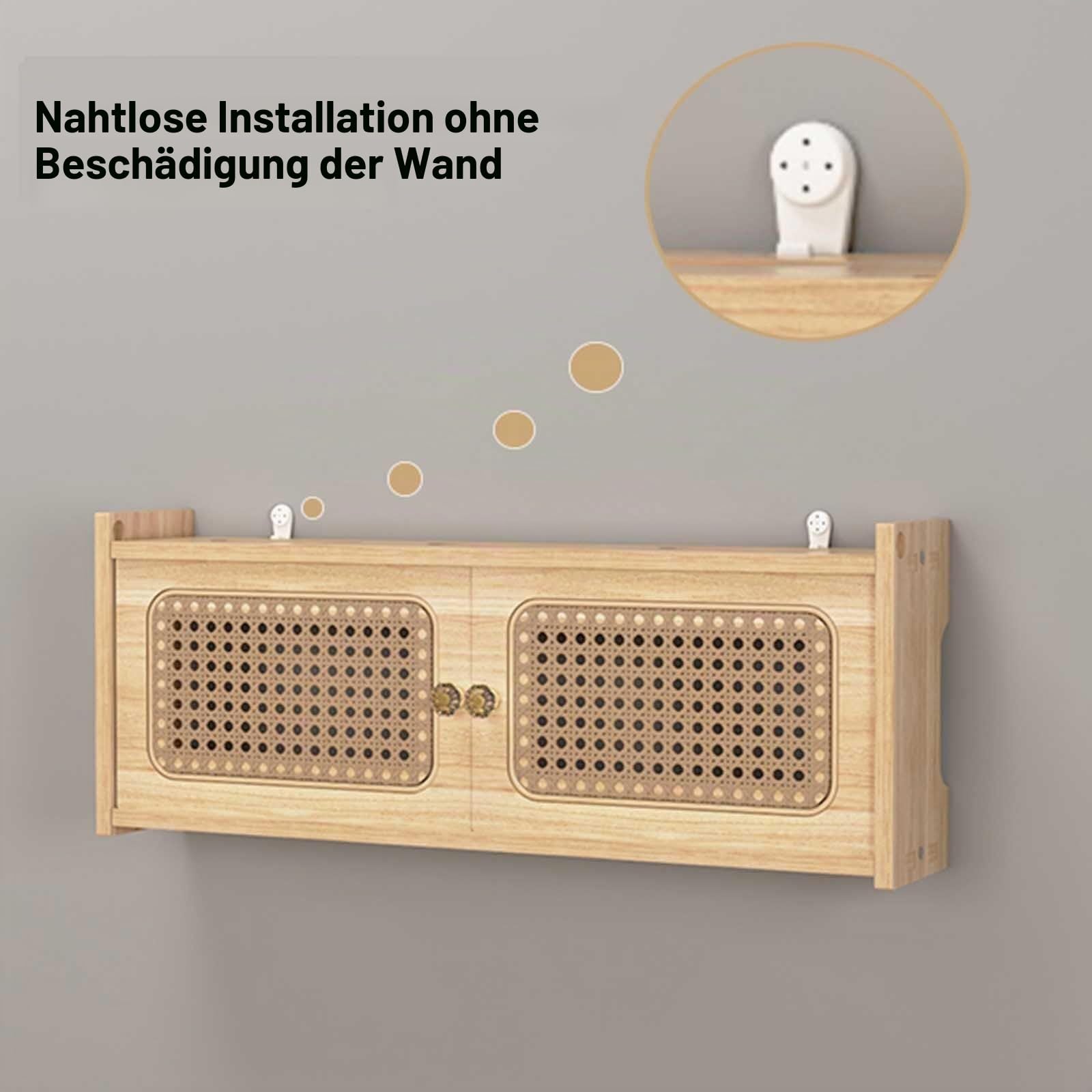Cable Management Box Wandhalterung Aufbewahrungsbox für WiFi Router Kabel Steckdosen Verstecken Router Schrank aus Holz & Rattan Router Regal für Mediacenter Router Box Signalfreundlich(40x11.5x23cm)