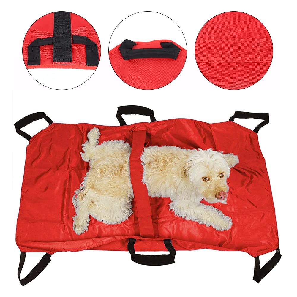 Barella anti-morso per animali domestici veterinari, pieghevole, impermeabile, per il trasporto ospedaliero, cane, gatto, emergenza, morbido, pieghevole, con cintura di sicurezza, 6 manici, 47 x 29 cm