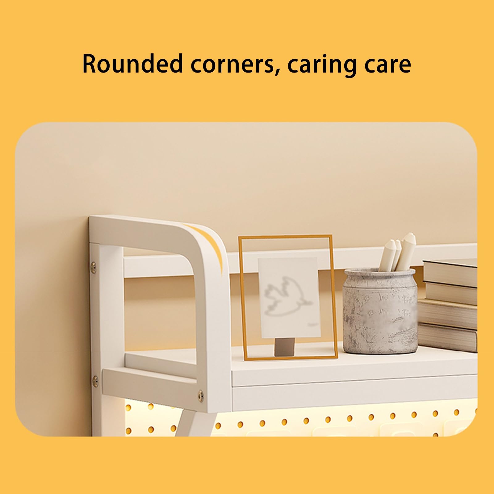 Scaffale Portaoggetti da Banco Indipendente per Scrivania Scaffale Portaoggetti Aperto con Pannello Griglia Organizer per Ufficio Domestico Libreria in Legno Metallo(White double layer,110CM/43.3IN)