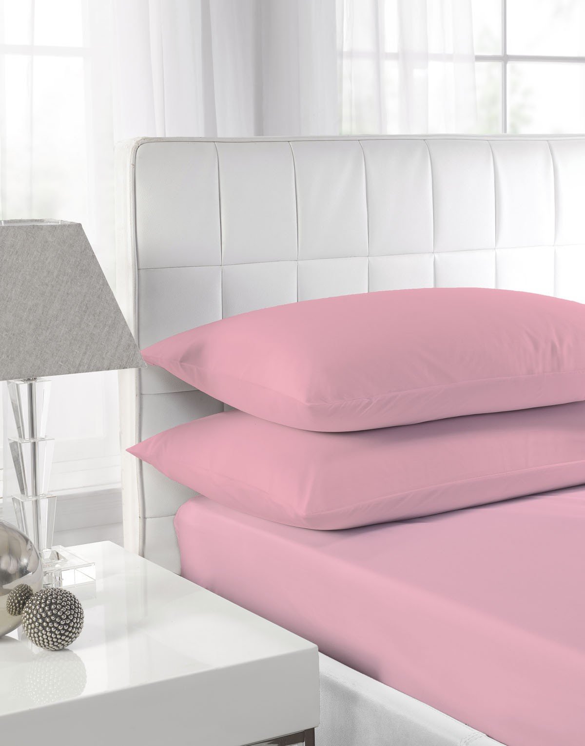 Textiles Direct Easy Care Polycotton Baby Pink Super King Size Fitted Sheet — image 1