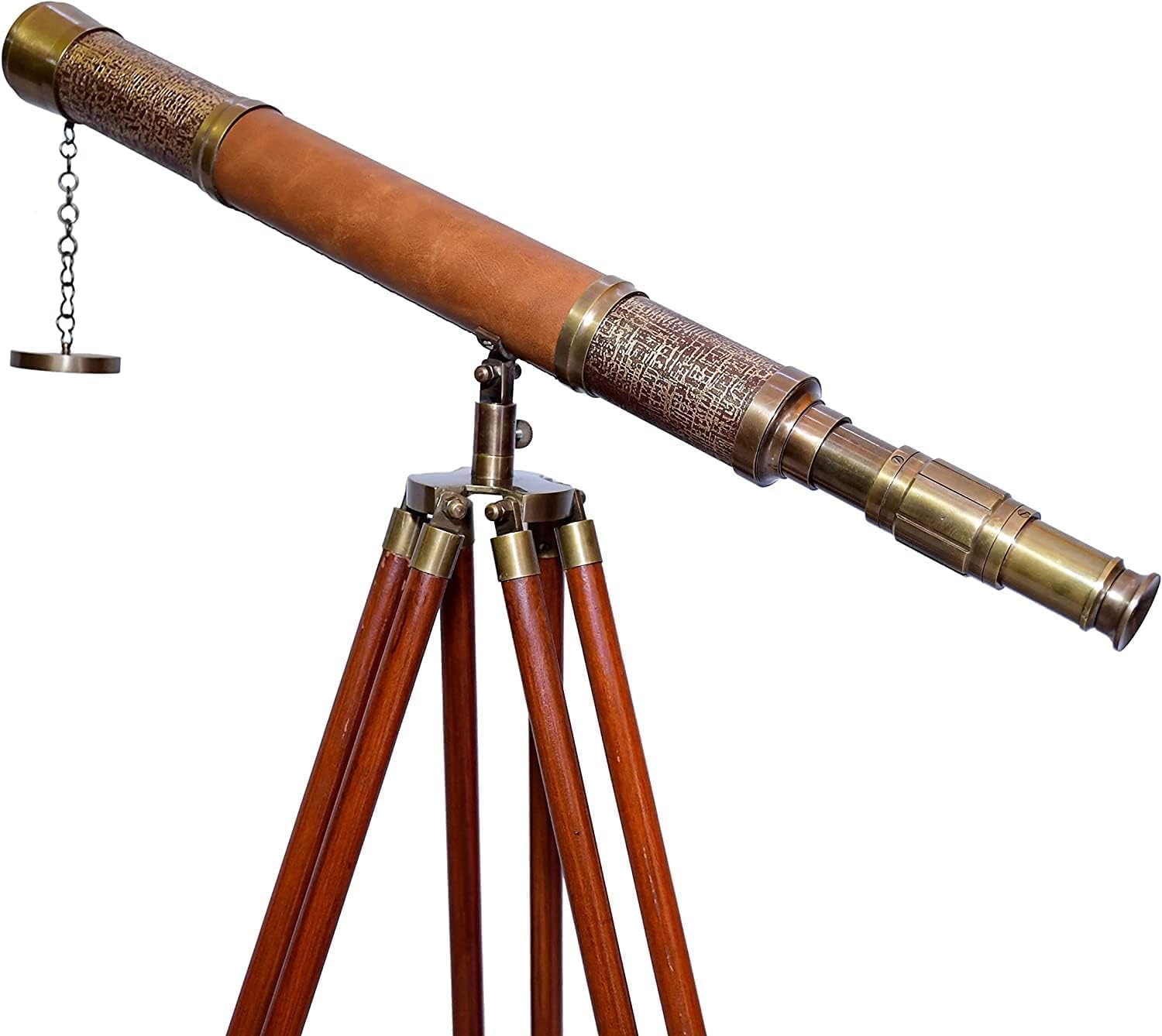 Vintage Handmade Antique Brass with Brown Tripod Marine Floor Standing Brass Telescope Decorative Gift Items & Home Decoration