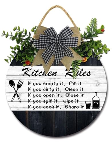Geroclonup Kitchen Rules Sign, Kitchen Wood Plaque Sign Wall Hanging, Kitchen Wood Sign Gift, Kitchen Decor Signs, Rustic Home Decor, Farmhouse Kitchen Decor Wall Art Sign for Housewarming Gift 30cm