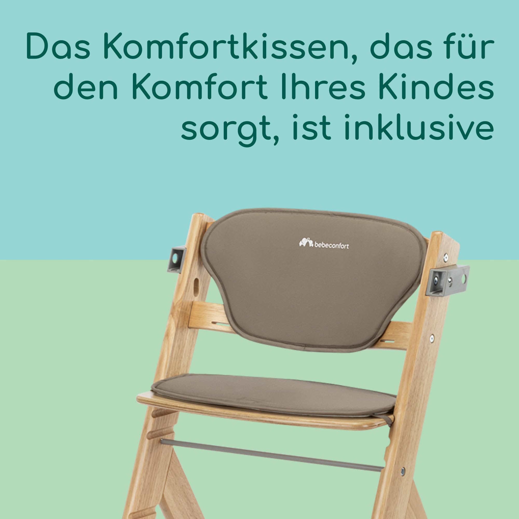 Bebeconfort Timba 2 mit Kissen, Mitwachsender Hochstuhl Baby, Ab 6 Monaten, Bis 110 kg, Ergonomischer Baby & Kinderhochstuhl Holz, Fast alle Esstische, Abnehmbares Tablett, Natural Wood + Beige