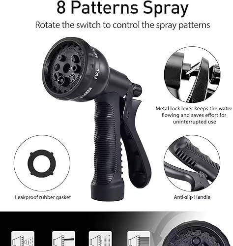 Miniatura 2 de Manguera de jardín de 50 pies, no expandible, ligera y flexible, manguera de agua negra con boquilla rociadora de 8 funciones, accesorios de latón a