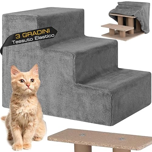 BAKAJI Escalera para Mascotas con 3 escalones y Forro extraíble de Felpa, rampa para Gatos y Perros Mayores