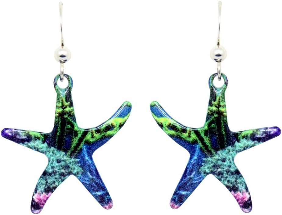 Coral Reef Starfish Earrings by d'ears Non-Tarnish Sterling Silver French Hook Ear Wire