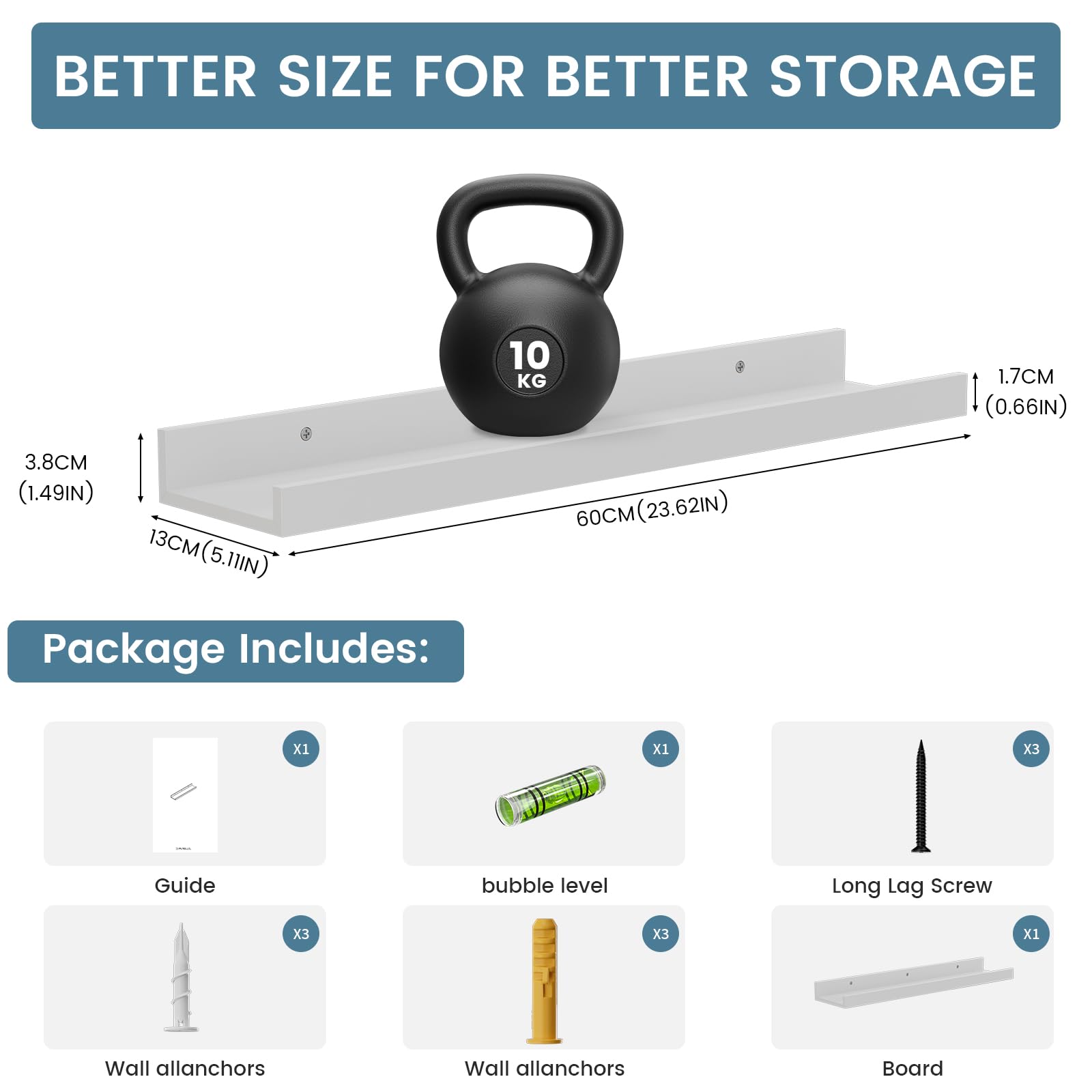 Wandregal 7er Set Weiß 60 cm – Schweberegale für Bücher & Dekoration – Perfekt für Wohnzimmer & Essbereich