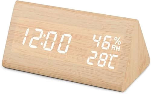 ZUOZUO LED Wooden Alarm Clock Table Voice Control Digital Clock Temperature Humidity Display Wood Despertador Desktop Clocks Alarm Clock (Color  05)