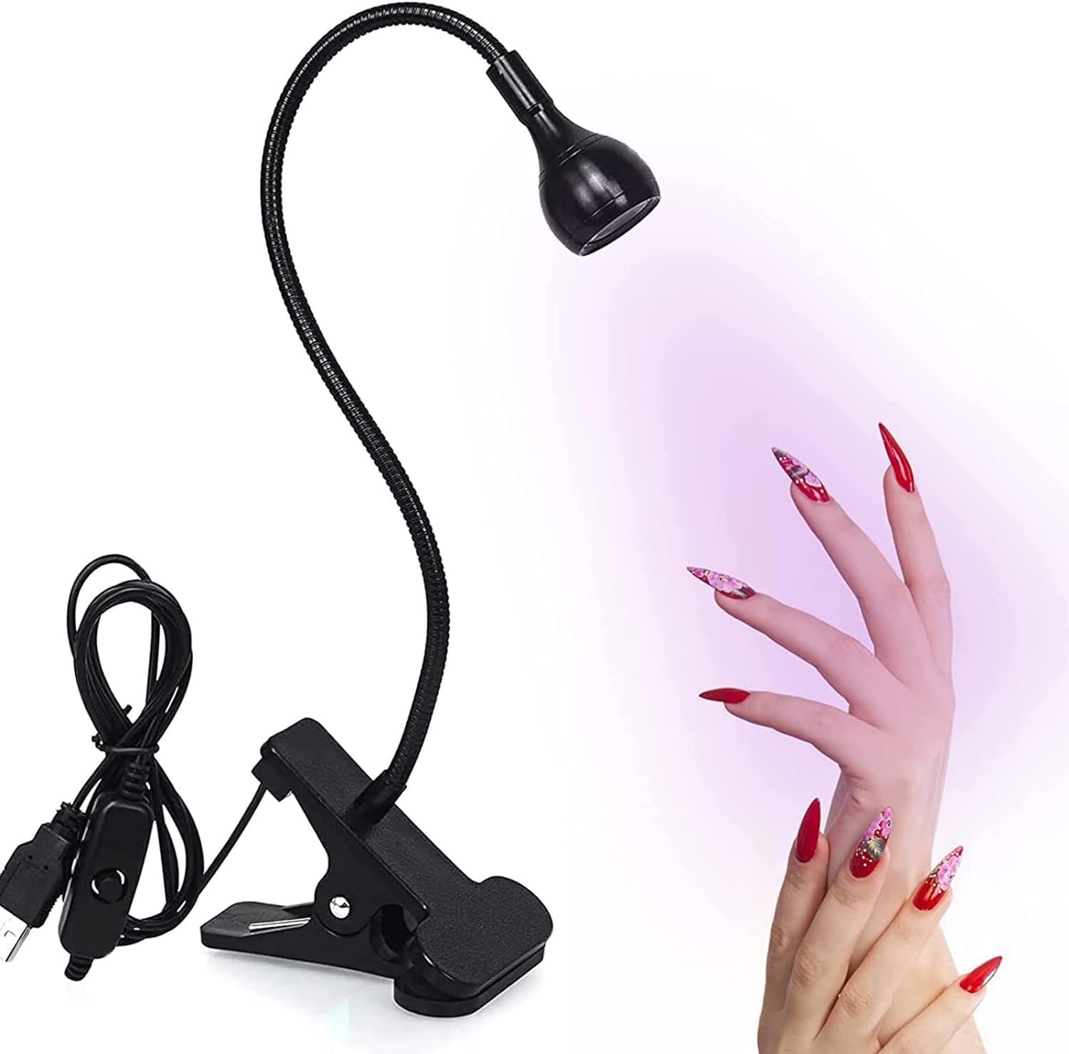 UV Lamp USB Rechargeable Clamp Light 3W LED Purple Light UV Glue with Clips and Switch Hardens for UV Gel Nails and Mobile Phone Repair 360° Flexible-image-11