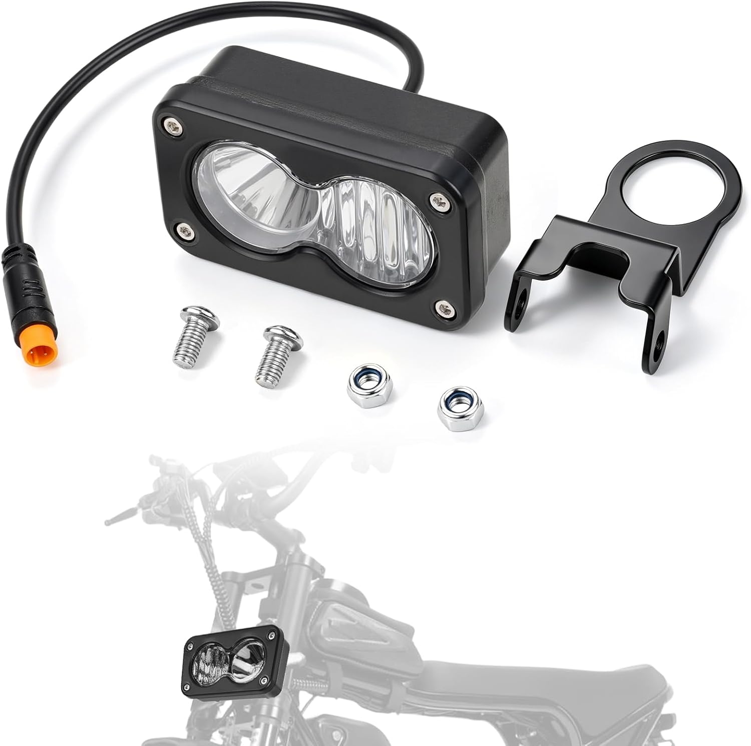 Headlight Head Light 3 Pin for Ridstar Q20 Q20 Pro Q20 Lite with Mount Bracket Front Ligh Headlamp Electric Dirt Bike Light Bar 20W 6000-6500K White