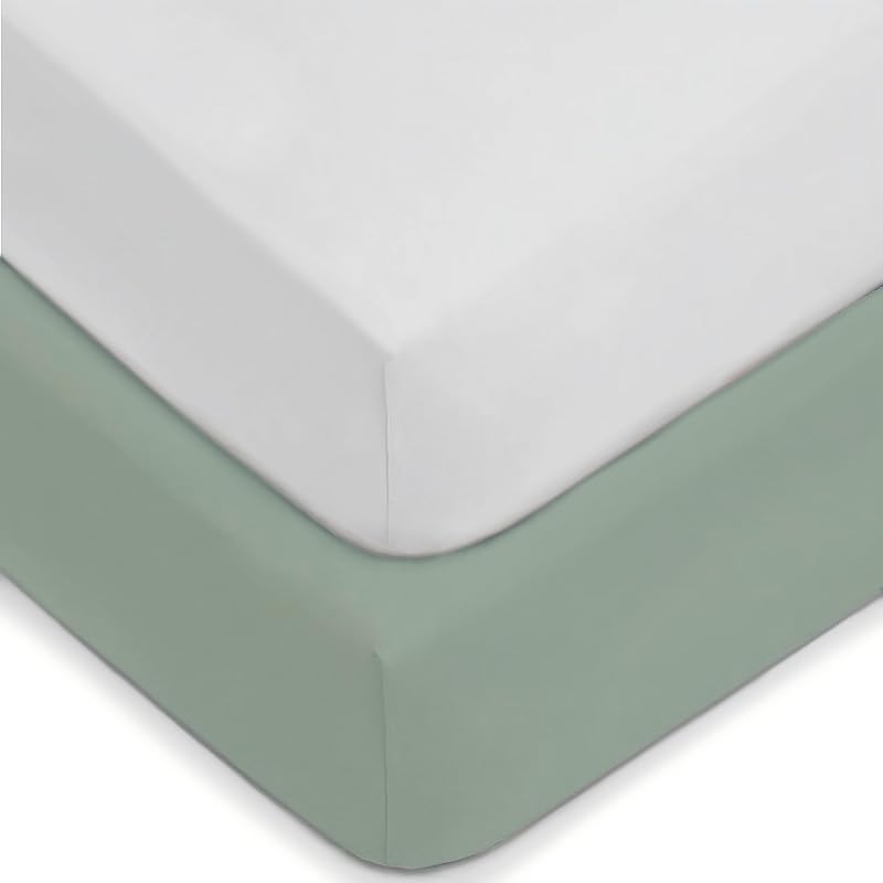American Baby Company Paquete de 2 sábanas ajustables para cuna 52x28, blanco/verde | Sábanas de microfibra ultrasuaves para cuna y niños pequeños, transpirables y suaves para la piel del bebé, neutras para niños y niñas