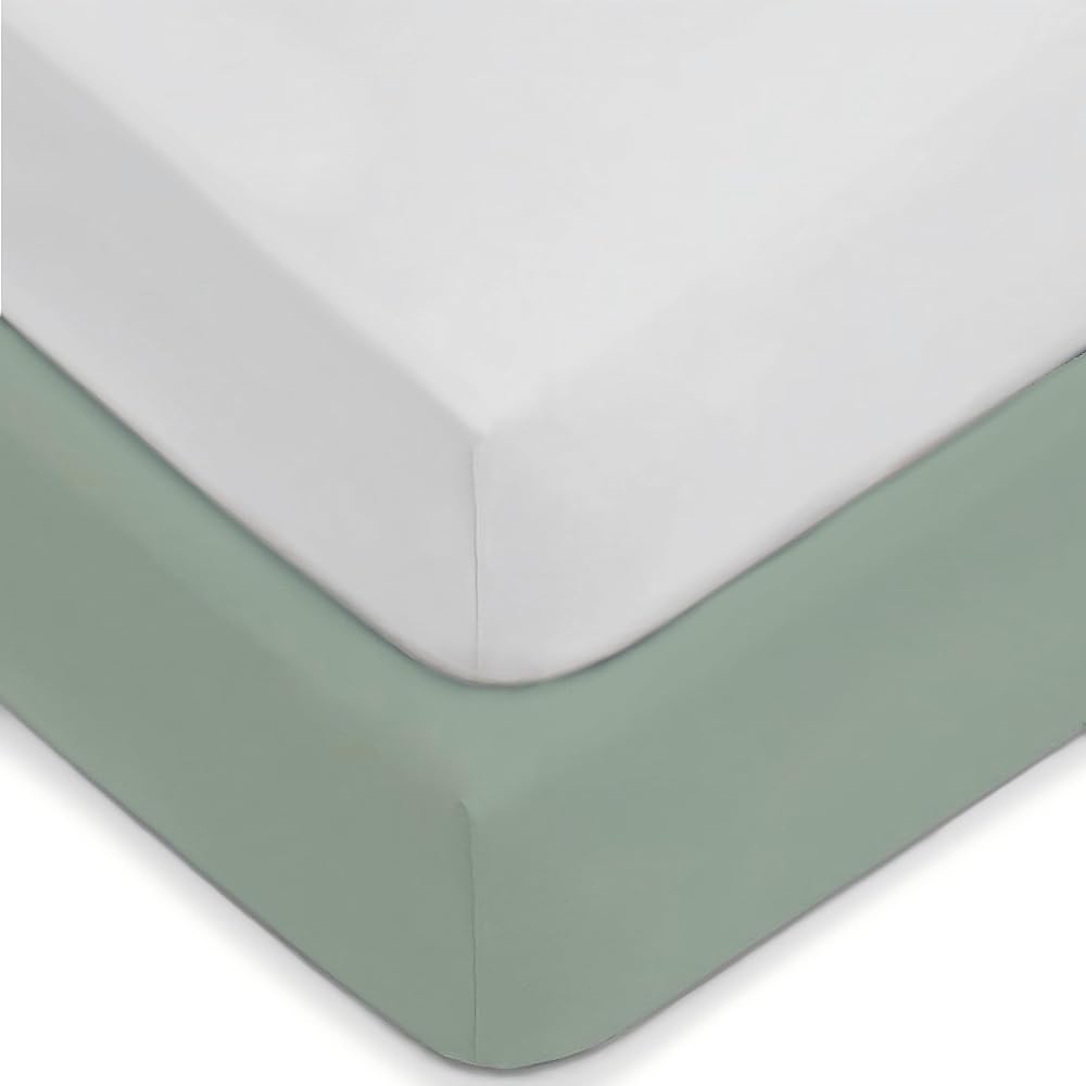 American Baby Company 2 Pack Fitted Crib Sheets 28 x 52, 100% Polyester Ultra Soft Microfiber, White/Green, for Boys and Girls, Fits Crib and Toddler Bed Mattresses