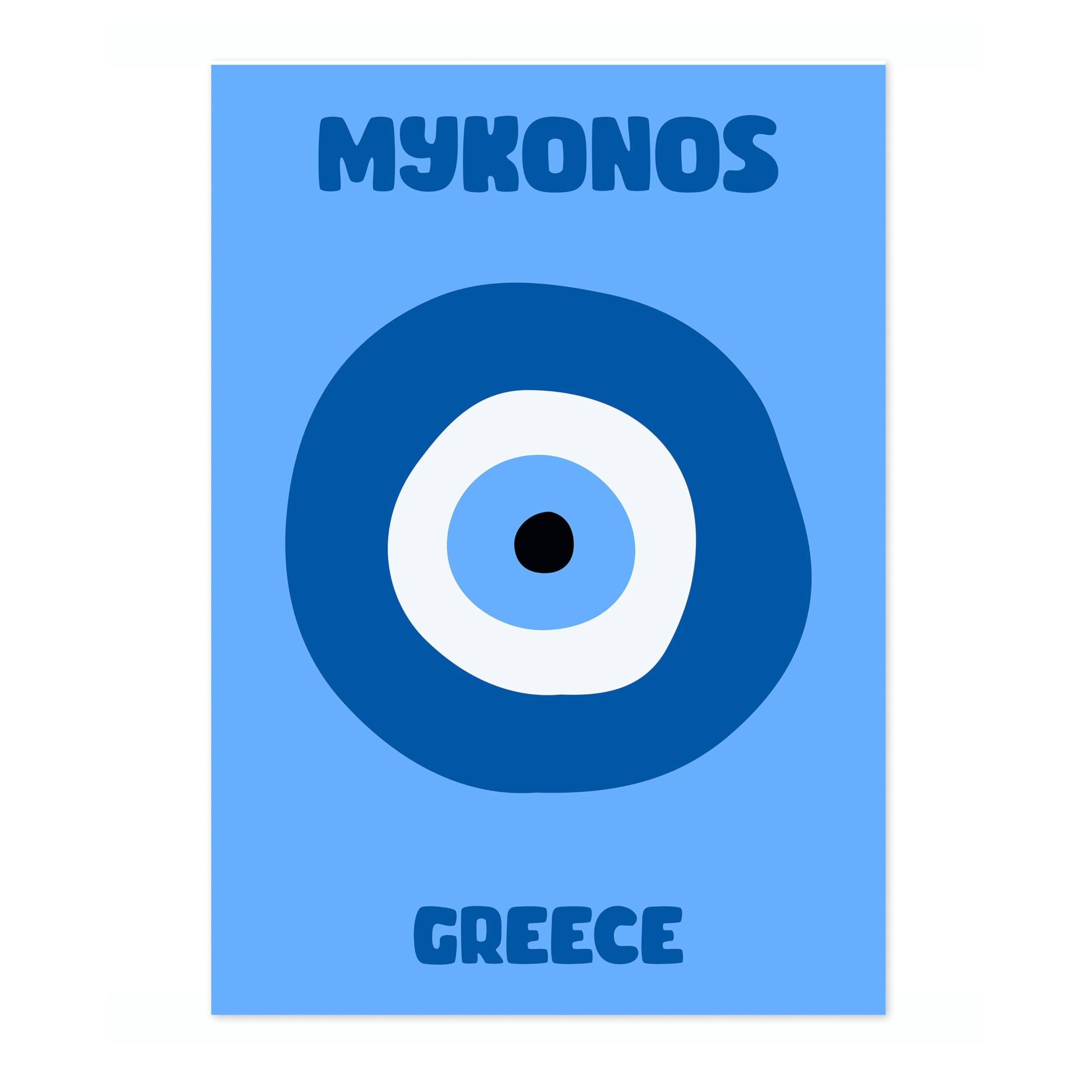 Mykonos Travel Poster, Colourful Abstract Preppy Minimalist Room Decor Wall Art Print, Archival Matte, 50x70cm (Print Only) - 50x70cm