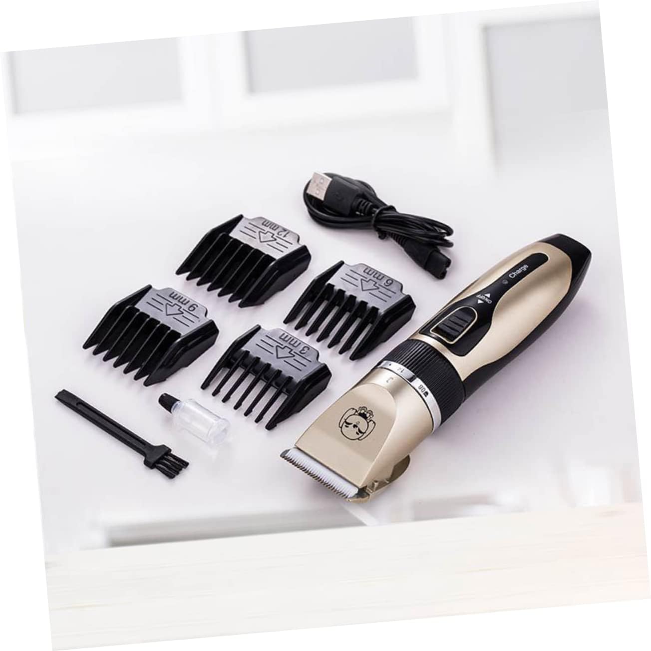 MERRYHAPY 4pcs USB Pet Hair Clipper for Dogs Electric Grooming Tool Safe Blade Low Noise Design Includes Plastic Scissors for Home Grooming No Oil Needed