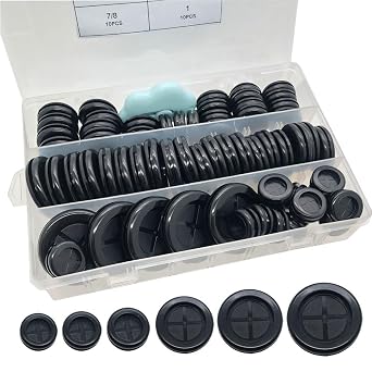 65Pcs Round Rubber Grommets kit 6 Sizes Double Sided Rubber Grommets for Wiring Automotive Rubber Firewall Hole Plug Cable Wire Protection with Retractable Knife1-1/2" 1-3/16" 1" 7/8" 13/16" 5/8"