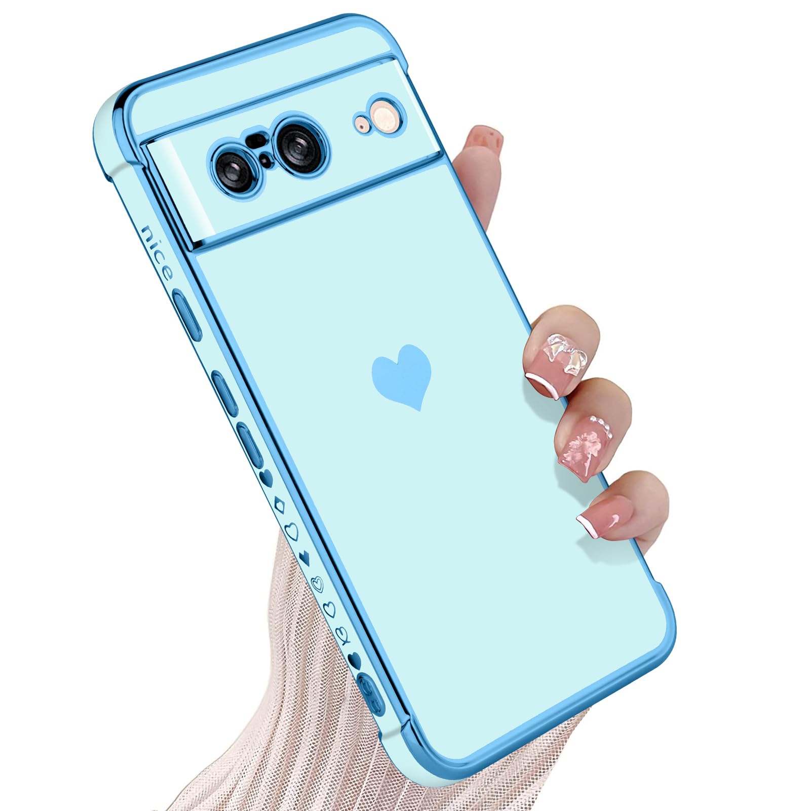 KANGHAR Compatible with Google Pixel 8 5G Case for Women Girl, Plating Edge Cute Love Heart Soft TPU Bumper with 4 Corners Shockproof Protection Phone