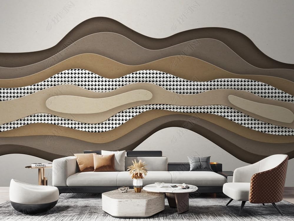 Papier Peint Intissé 3D Effet Vague Dorée Tapisserie Grand Format Luxe