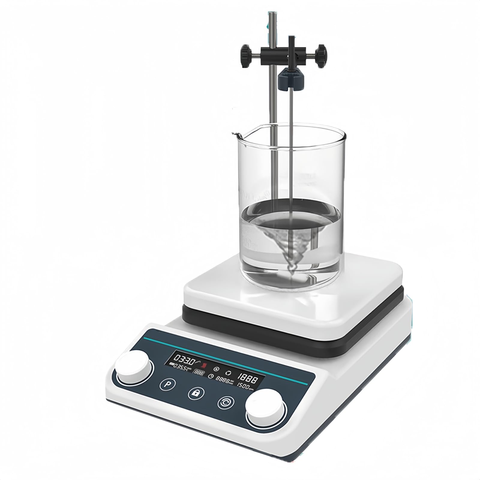 Agitador magnético, Mezclador magnético con Pantalla Digital y calefacción, Placa calefactora termostática, Capacidad de 5 litros, 1500 RPM, Placa calefactora de Laboratorio.