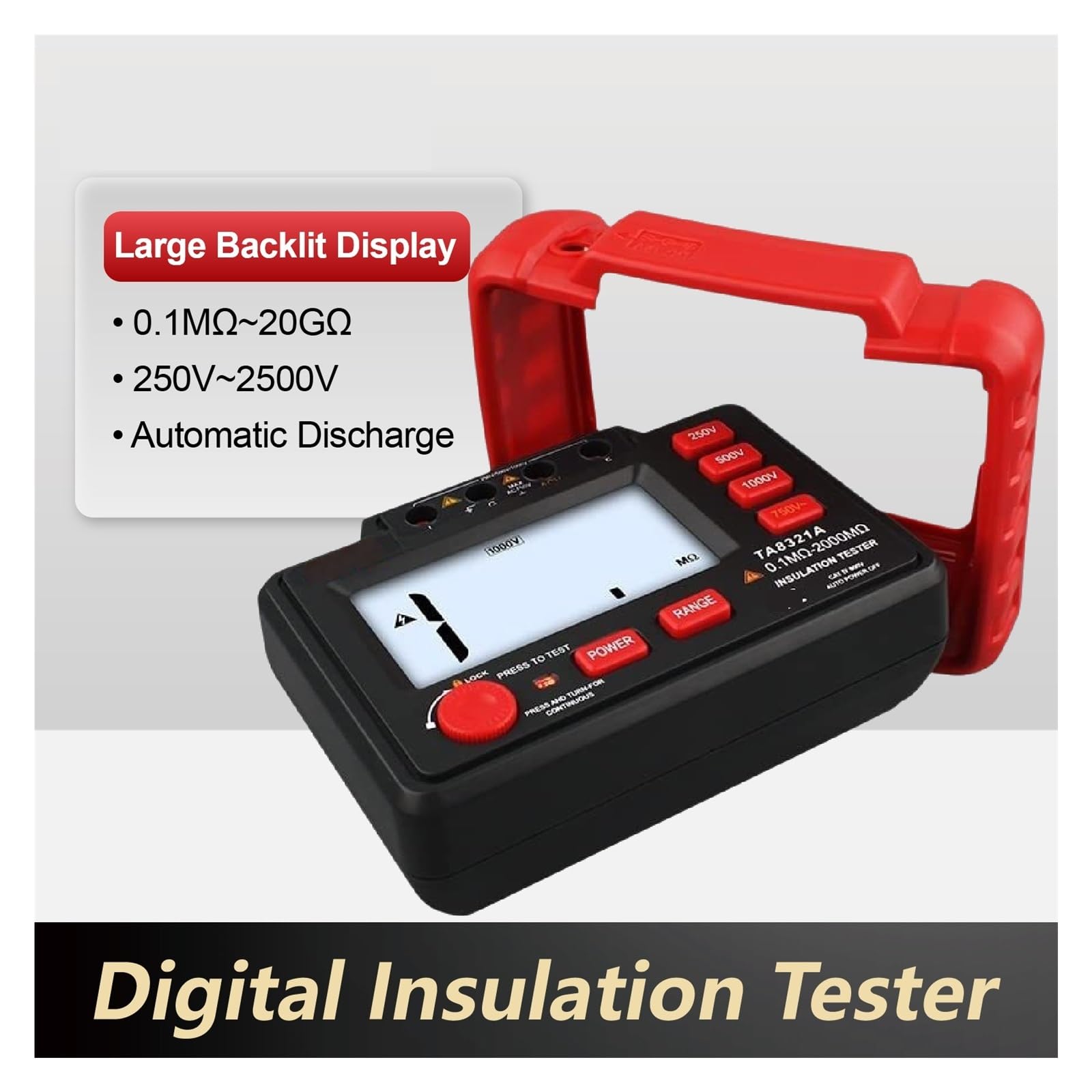 Digitalmultimeter, 2500V Digital Insulation Resistance Tester, Industrial Megohmmeter w/Auto Discharge(TA8322A)