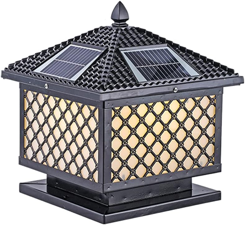 Outdoor Lighting Black Cast Aluminum Mesh Posts Cap Lamp Exterior Solar Lamp with Pier Mount Base Rustic Deck Post Bollard Lighting Lawn Landscape Path Lamps