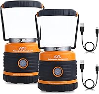 AYL Rechargeable LED Camping Lantern 2-Pack: 1800LM, 4400mAh Power Bank, IP44 Waterproof, 4 Modes for Emergencies & Camping