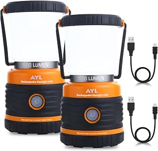 AYL Rechargeable LED Camping Lantern 2-Pack: 1800LM, 4400mAh Power Bank, IP44 Waterproof, 4 Modes for Emergencies & Camping