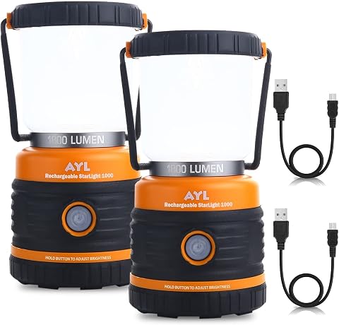 Rechargeable LED Camping Lantern (2-Pack) - 1800LM, 4 Light Modes, 4400mAh Power