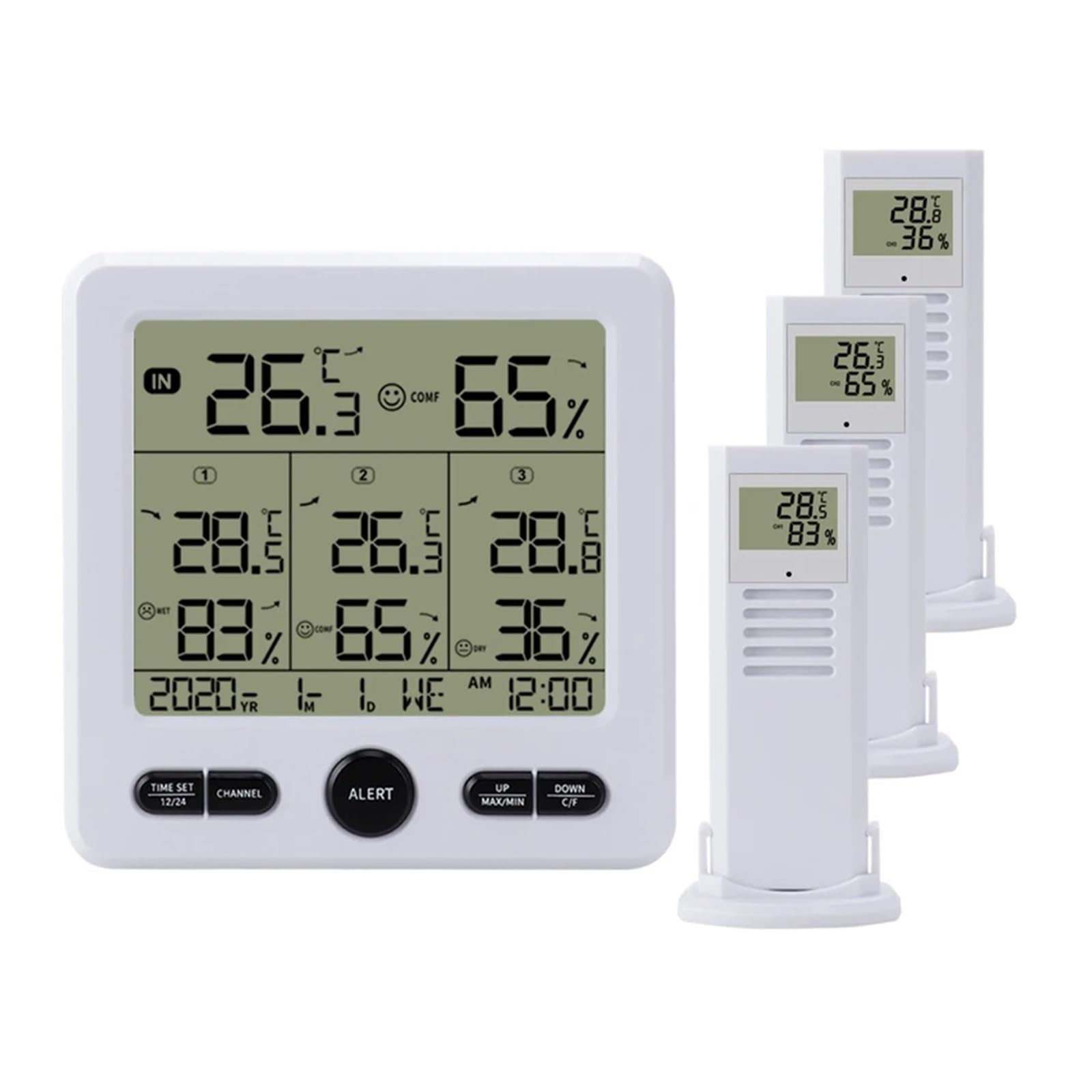 Drahtlose Wetterstation mit digitalem Temperatur- und Hygrometer für Innen und Außen, inklusive 3 Fernsensoren für Smart Homes