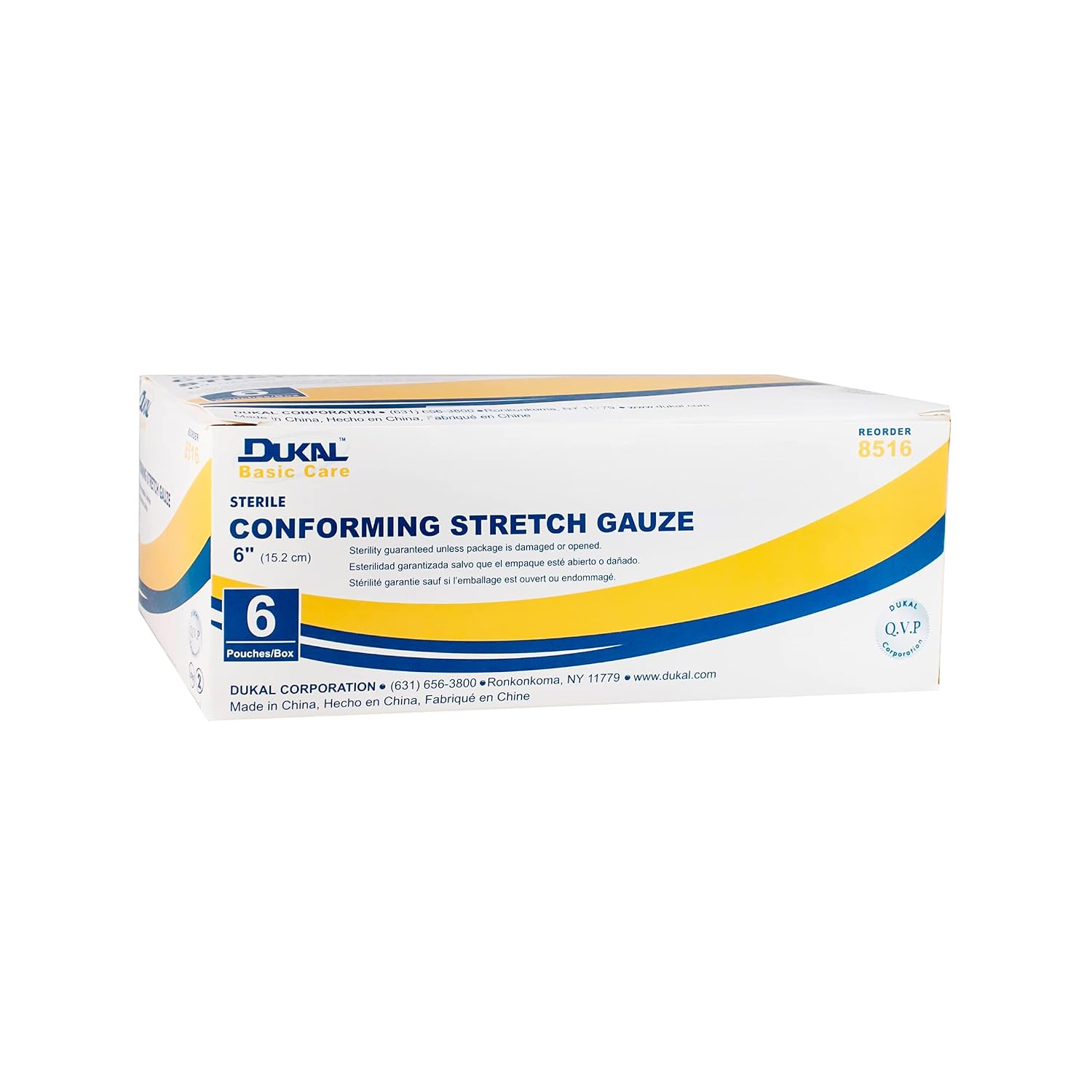 Dukal 8516 Basic Care Conforming Stretch Gauze Bandage, 6", Sterile