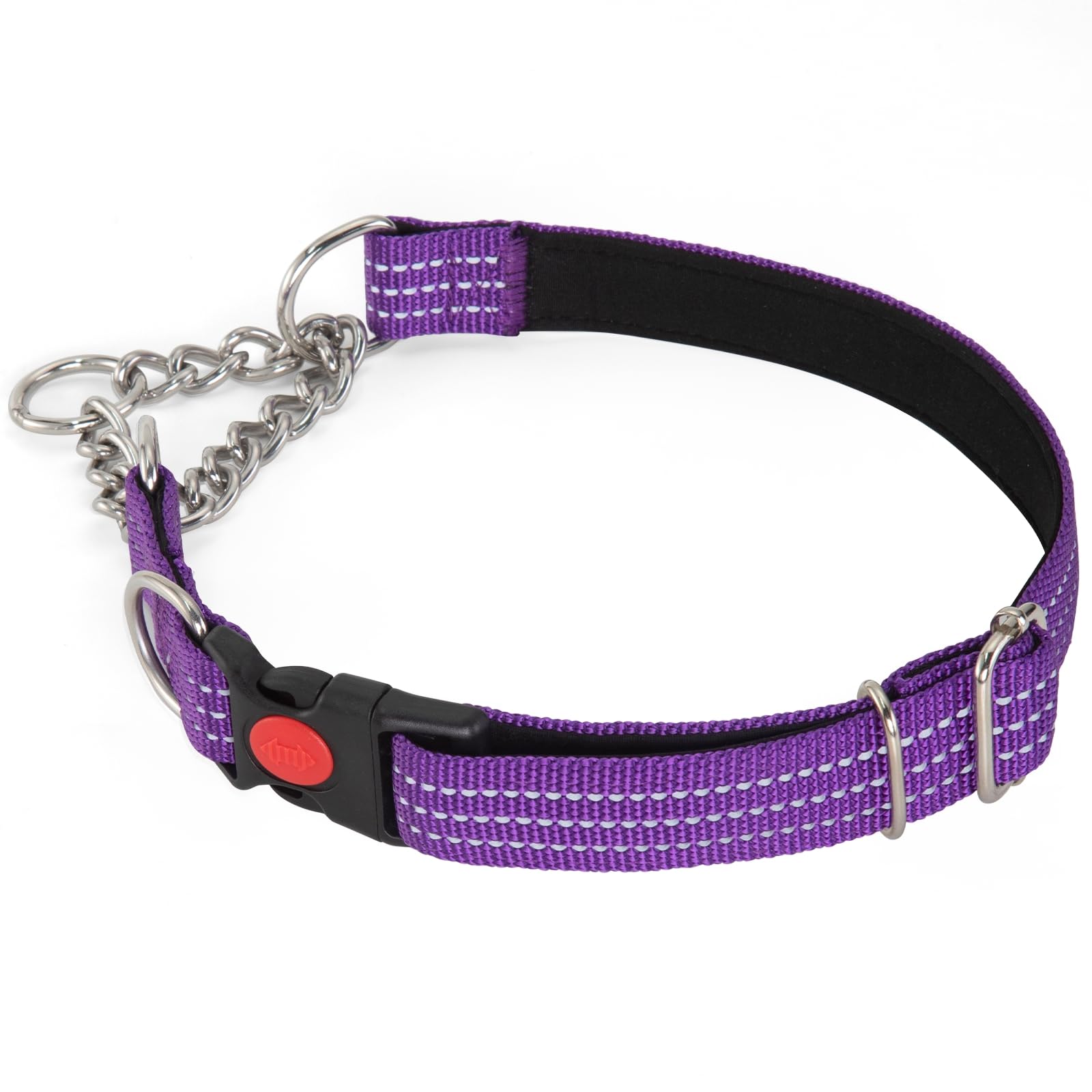 Martingale Collars,Reflective Dog Collar,Side Release Buckle,Adjustable Chain Training Pet Collars (Purple, M,Neck 33-50cm)