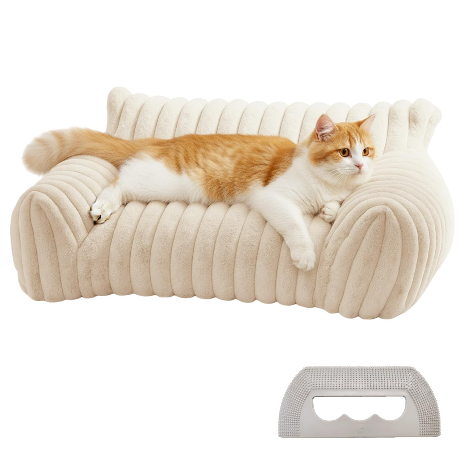 Atomvia Washable Cat Sofa 60x45x20cm Cat Beds for Indoor Cats and Small Dogs Removable Cover Soft Cat Bed Couch with Non-Slip Bottom, Indoor Cat Beds with Hair Remover (White)