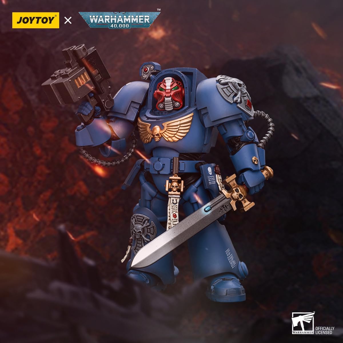Warhammer 40k: Ultramarines Terminator Squad Sergeant with Power Sword and Teleport Home 1:18 Scale Action Figure