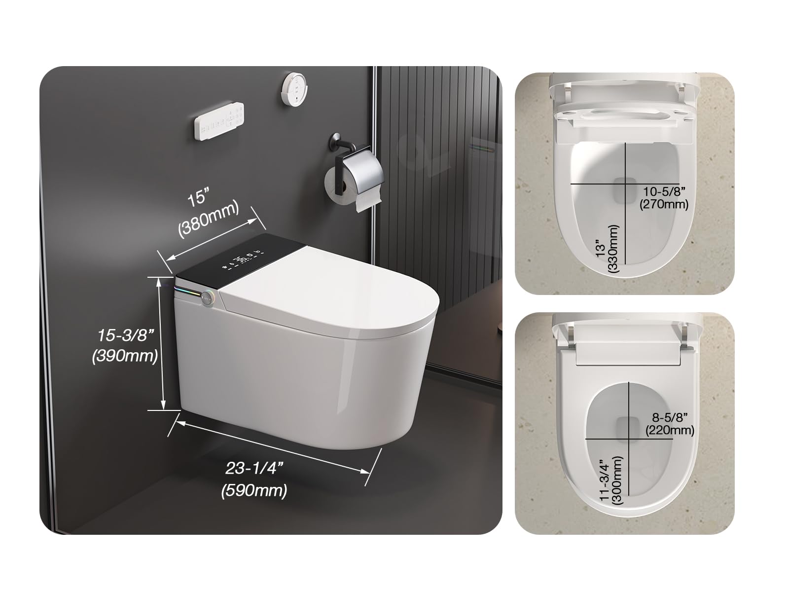 MEJE #MZE-G830E - Toilette intelligente da parete, WC intelligente allungato con bidet integrato, sedile riscaldato, asciugatrice ad aria calda, scarico automatico, apertura e chiusura automatica,
