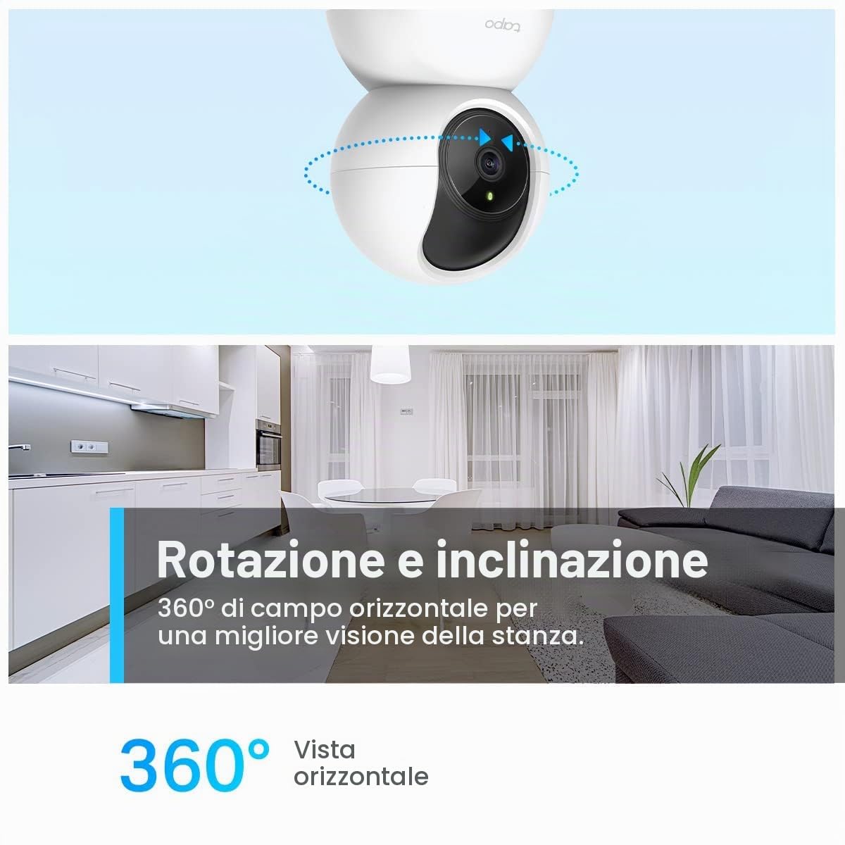 Tapo C210 Telecamera Wi-Fi Interno 2K(3MP), Videocamera Sorveglianza, Visione Notturna, Notifiche in Tempo Reale, Storage su Cloud, MicroSD fino a 512GB, Funziona con Alexa e Google Assistant
