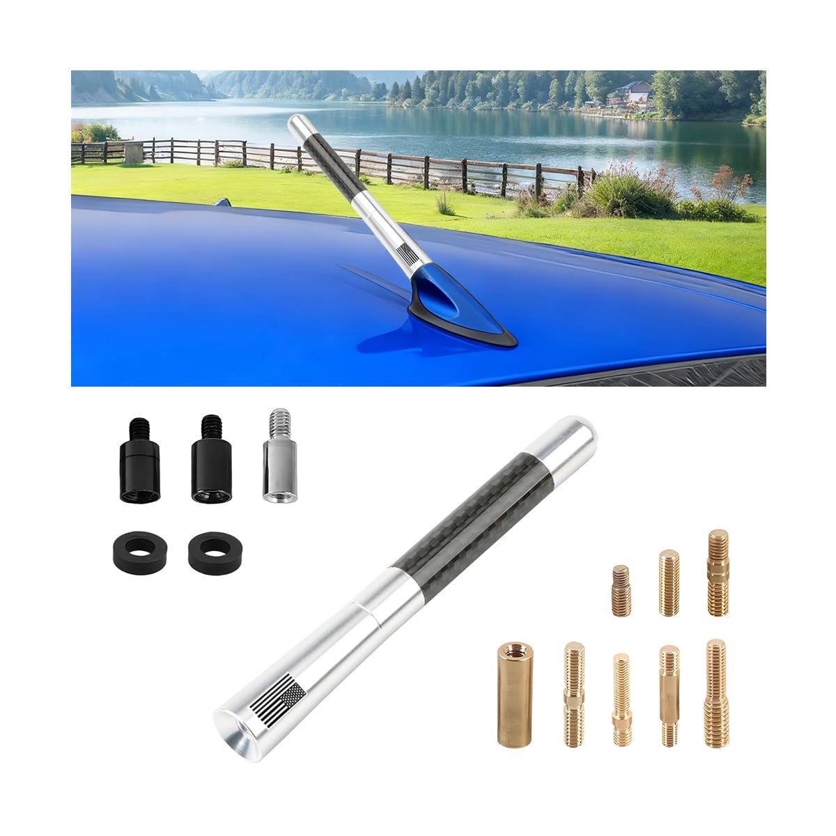 Car Antenna, 4.72 Inch Flexible Vehicle AM FM Radio Signal Mast for Enhanced Reception, Roof Mount Automotive Antenna Replacement Accessories, Universal for Truck Motorcycle RV (Silver)