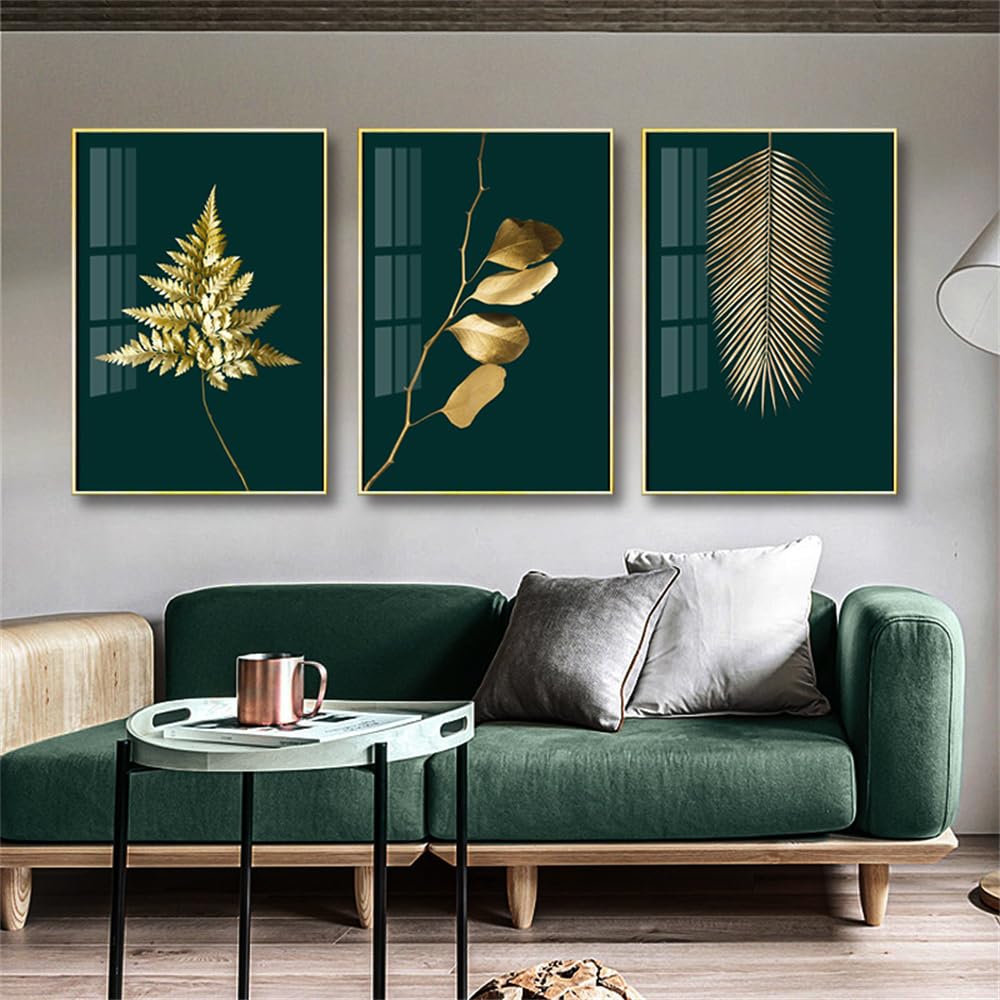 WBYZAC Wall Pictures-Painting Art Aisle Abstract Golden Plant Leaves Picture Wall Poster Modern Canvas Print Living Bedroom Kitchen Room Decoration Artwork-40 * 50cm*3PCS (No Frame)