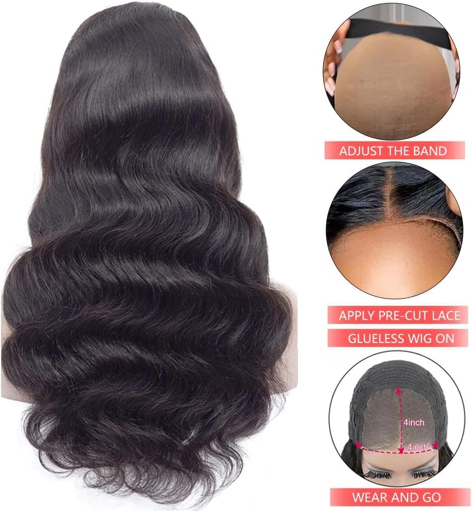 WENYAN Wear and Go Glueless Wigs Human Hair 4x4 HD Lace Body Wave 20 Inch | Pre Plucked Lace Front Pre Cut Body Wave Lace Front Wigs Natural Hairline Wigs 180 Density Natural Color