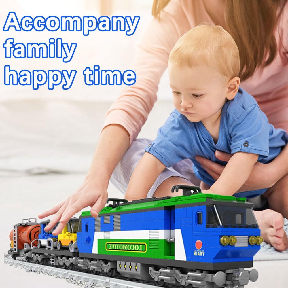 Classic Train Building Block Set for Boys Girls 6-12, City Cargo Model With Tracks, Freight STEM Toy, 573 PCS