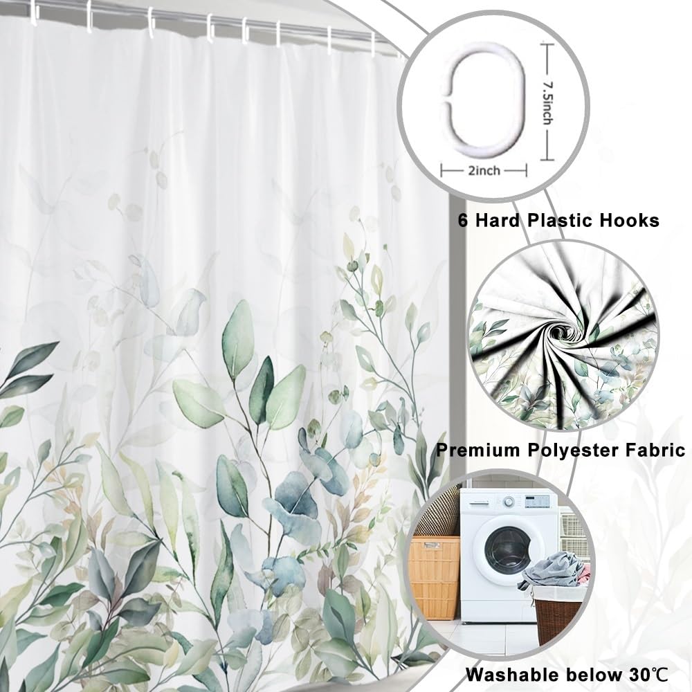 Duschvorhang Eukalyptus-Blätter, 90x180 Cm, Wasserabweisend & Schimmelresistent – Mit 6 Haken Für Badezimmer