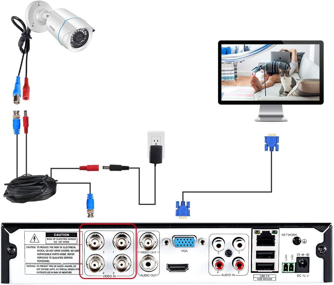 ZOSI 4 Pack 2MP 1080p HD-TVI Home Security Camera 1920TVL,80ft Night Vision, Weatherproof Outside Outdoor Indoor Surveillance CCTV Bullet Camera (Renewed)