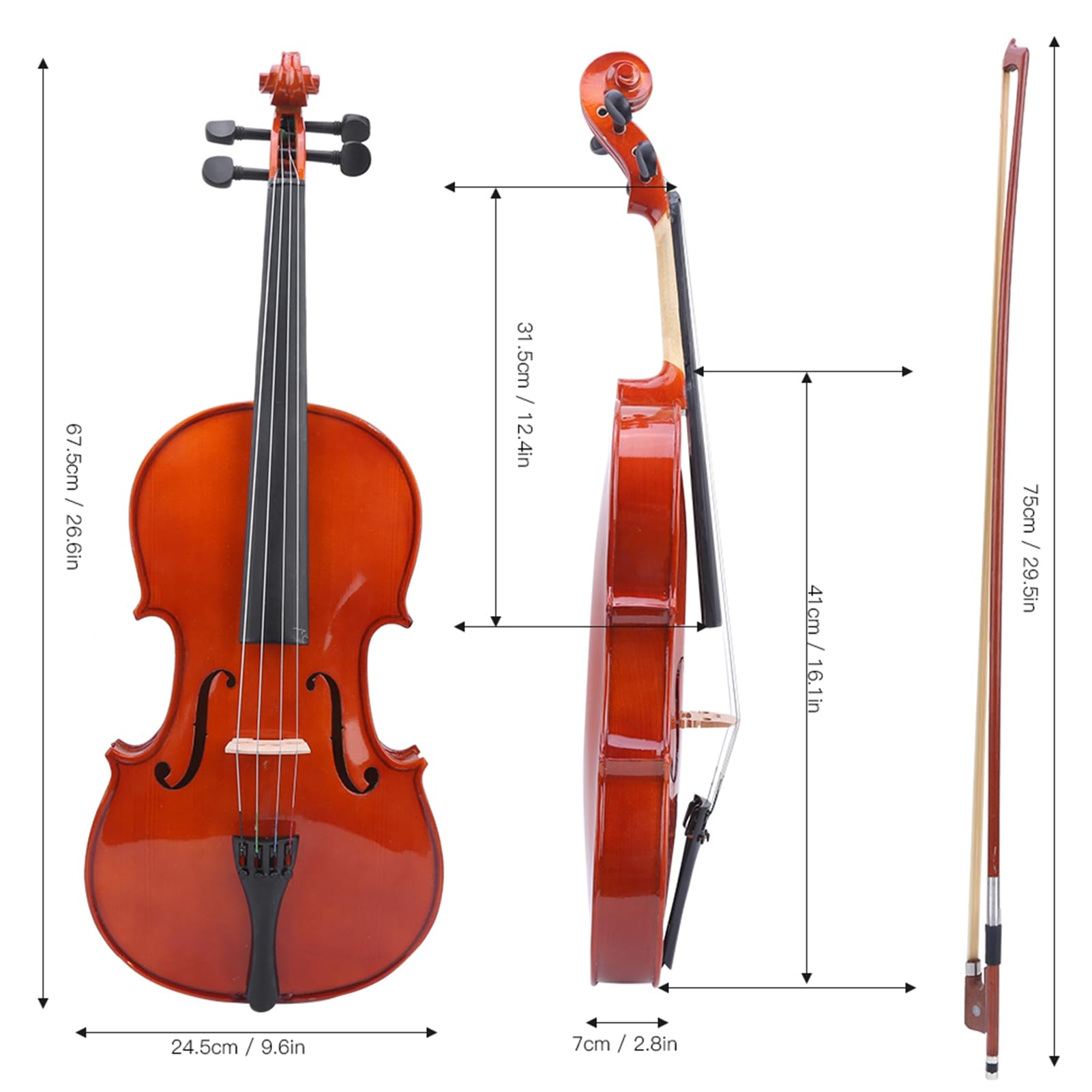 Bratsche für Anfänger, mit Koffer, Bogen, Kolophonium, Steg und Saiten. Farbiges Saiteninstrument VA-35 16 Zoll
