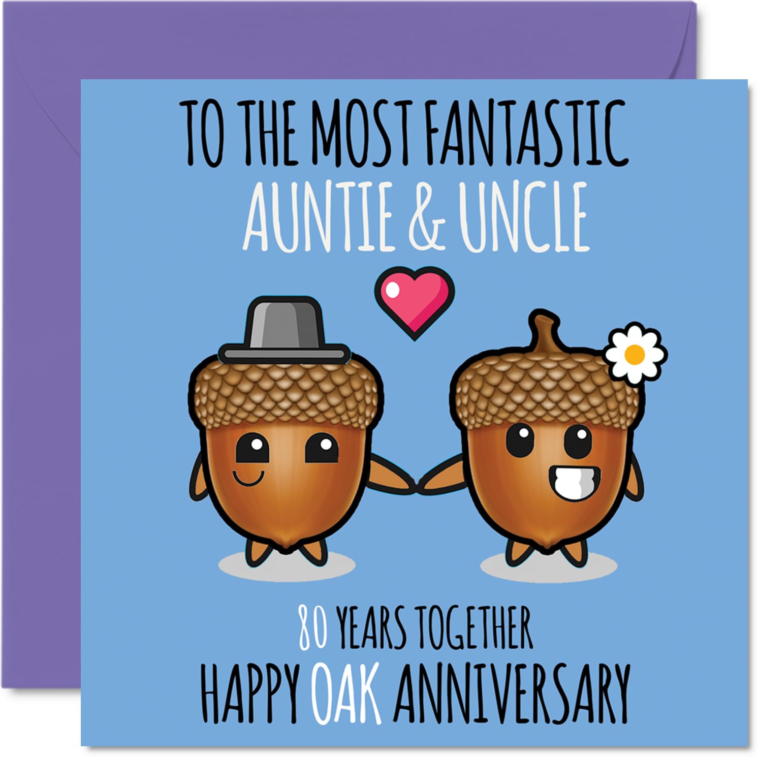 Cute Oak Anniversary Card for Auntie & Uncle - 80 Years Together - Happy 80th Wedding Anniversary Cards for Uncle Aunt, 145mm Greeting Cards Anniversaries